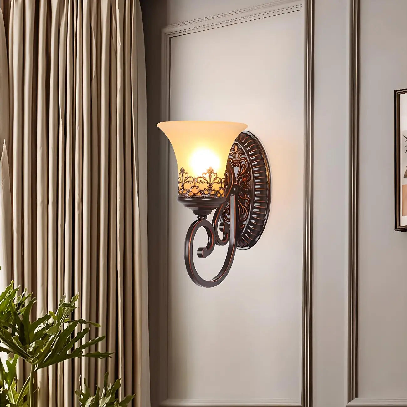 Vintage Bronze LED Wall Sconce with Frosted Glass Shade