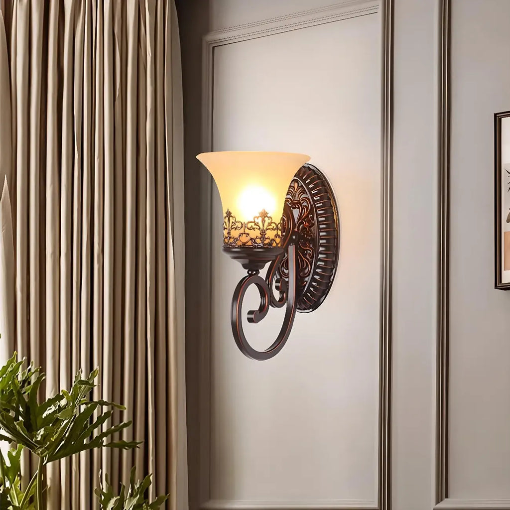 Vintage Bronze LED Wall Sconce with Frosted Glass Shade