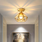 Geometric Gold Semi Flush Ceiling Light for Hallway Lighting