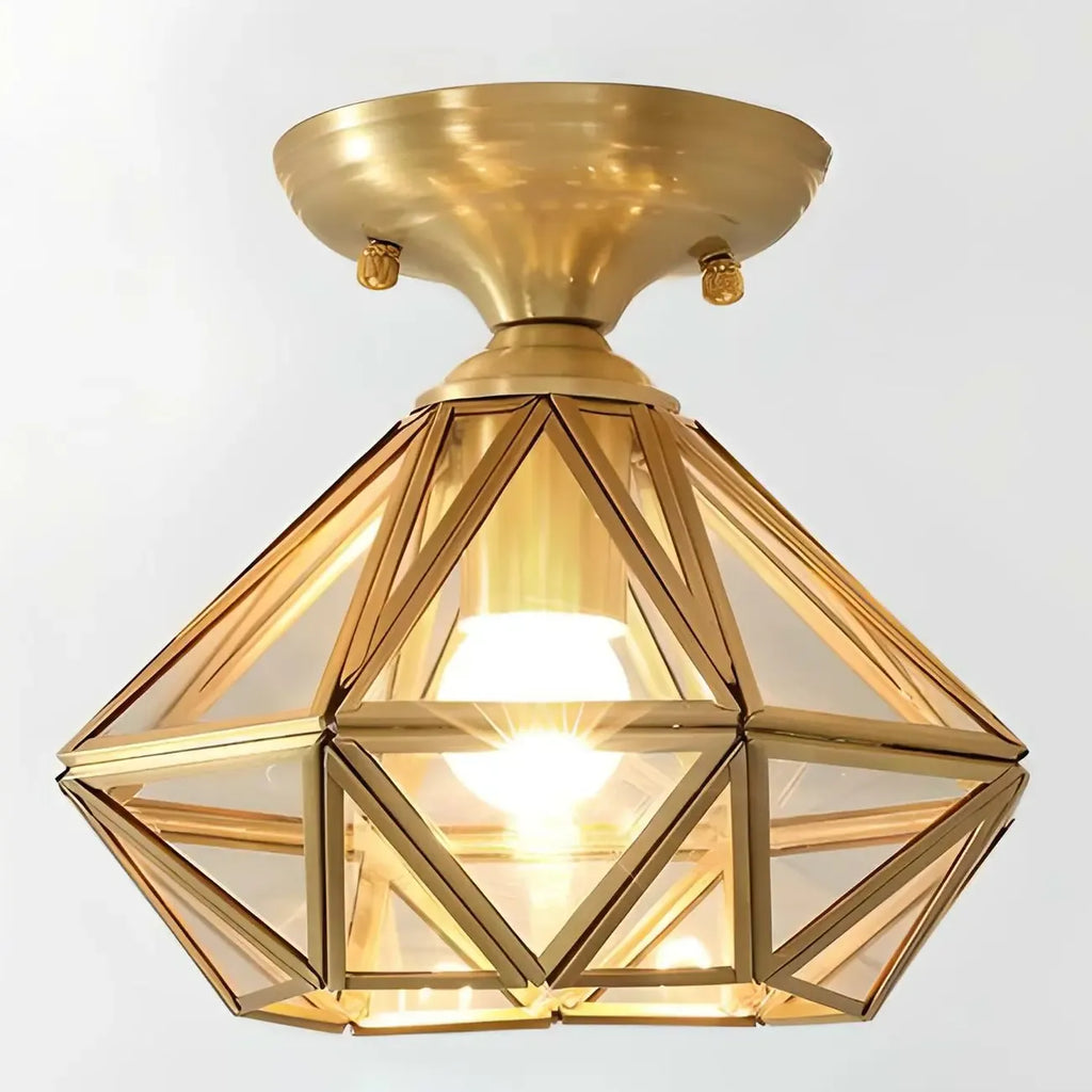 Geometric Gold Semi Flush Ceiling Light for Hallway Lighting
