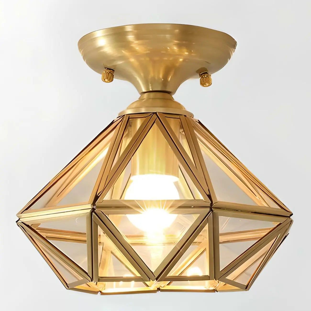 Geometric Gold Semi Flush Ceiling Light for Hallway Lighting