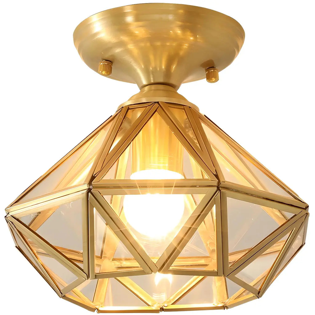 Geometric Gold Semi Flush Ceiling Light for Hallway Lighting