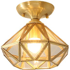 Geometric Gold Semi Flush Ceiling Light for Hallway Lighting