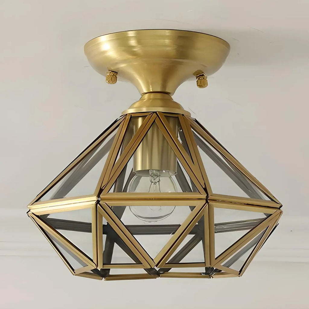 Geometric Gold Semi Flush Ceiling Light for Hallway Lighting