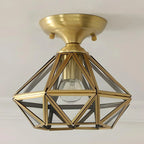 Geometric Gold Semi Flush Ceiling Light for Hallway Lighting