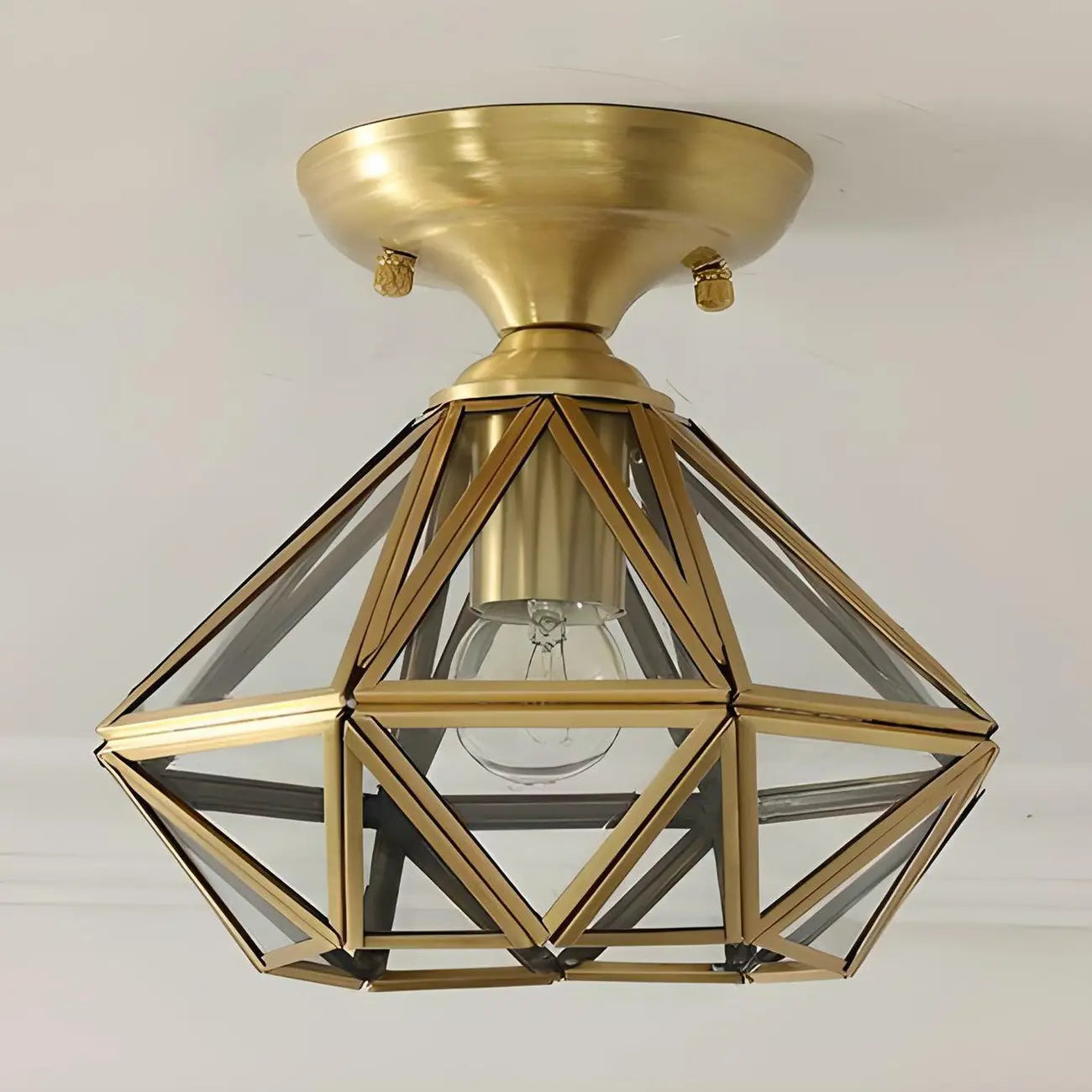 Geometric Gold Semi Flush Ceiling Light for Hallway Lighting
