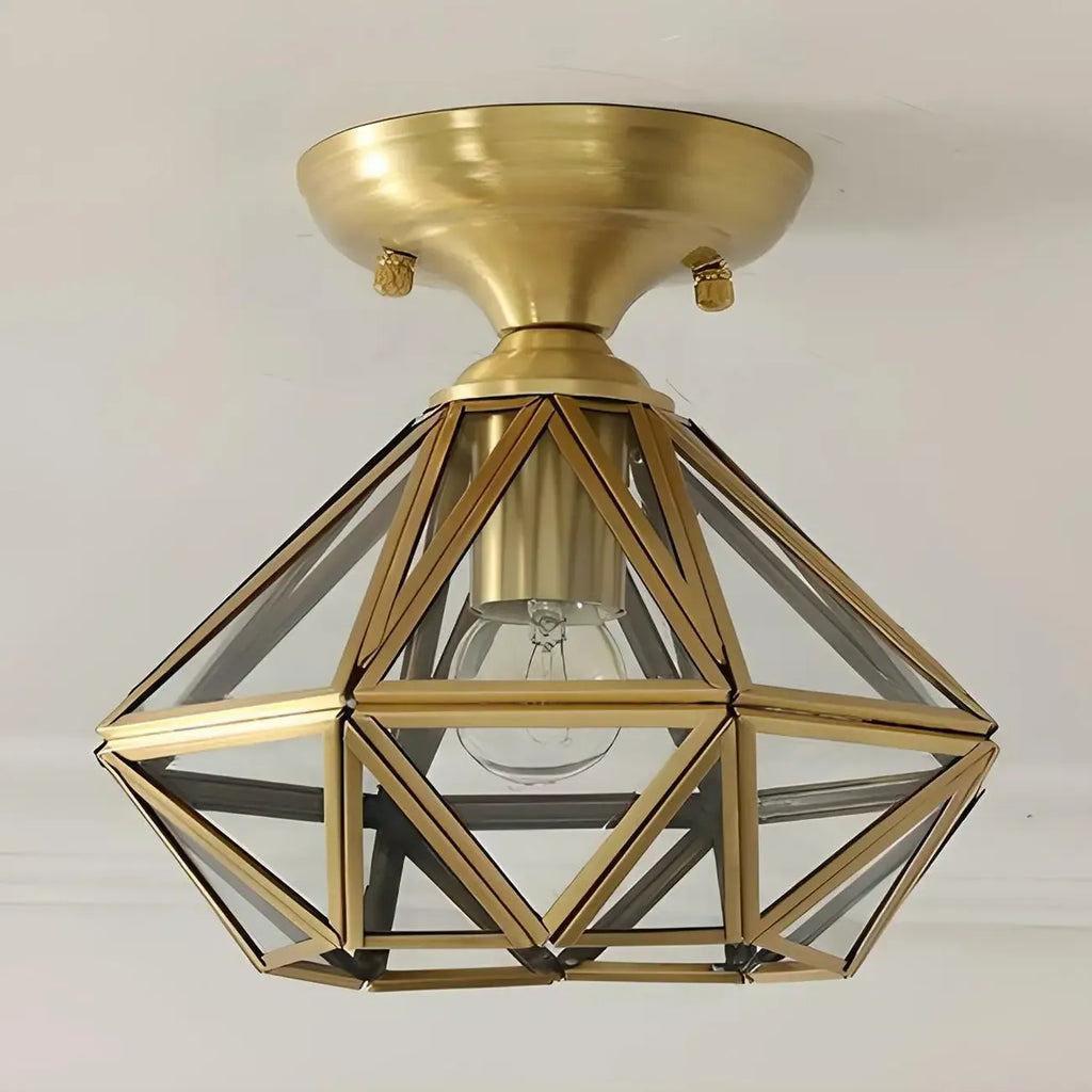 Geometric Gold Semi Flush Ceiling Light for Hallway Lighting