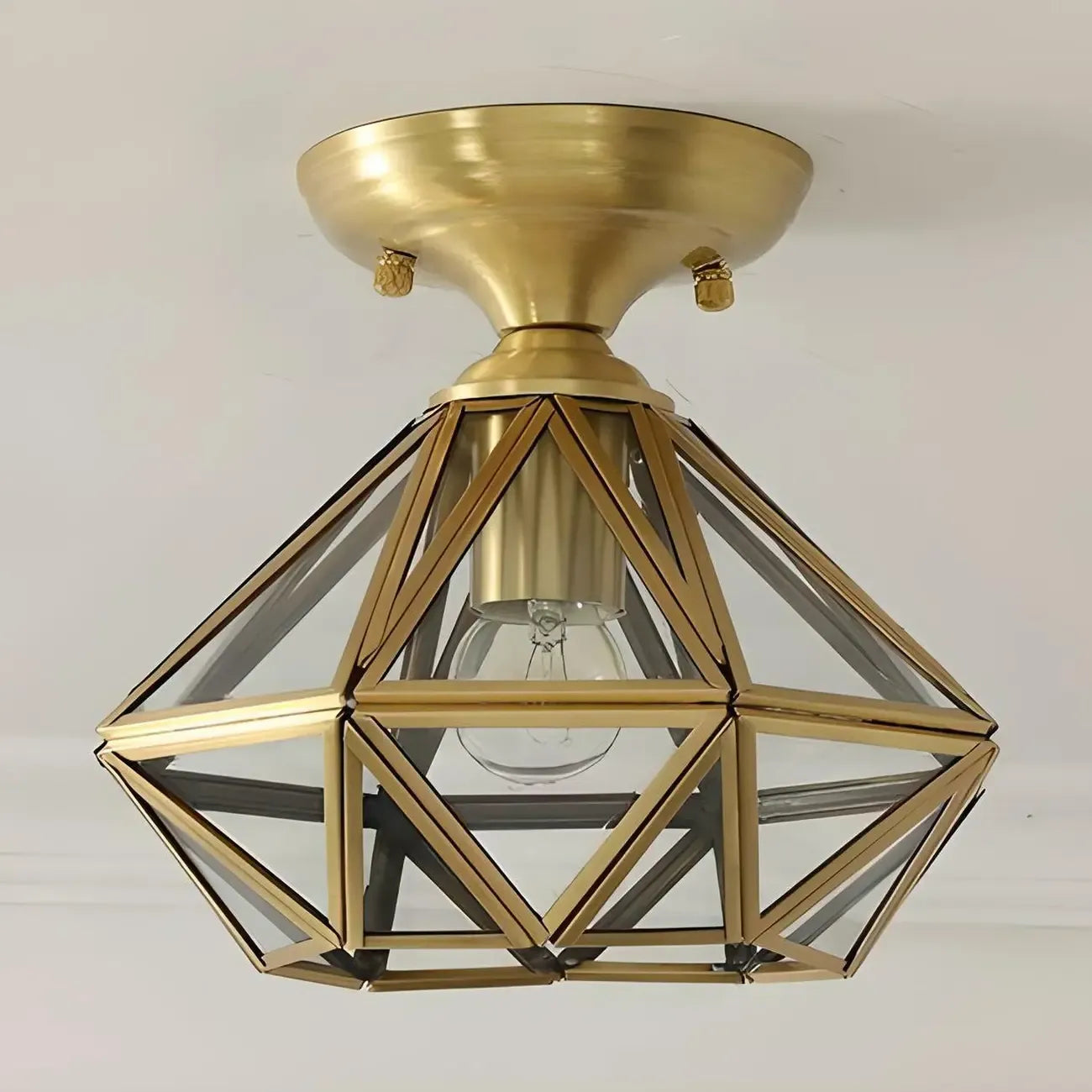 Geometric Gold Semi Flush Ceiling Light for Hallway Lighting