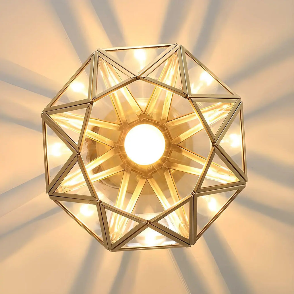 Geometric Gold Semi Flush Ceiling Light for Hallway Lighting