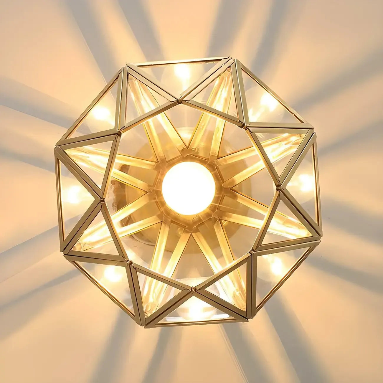 Geometric Gold Semi Flush Ceiling Light for Hallway Lighting