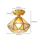 Geometric Gold Semi Flush Ceiling Light for Hallway Lighting