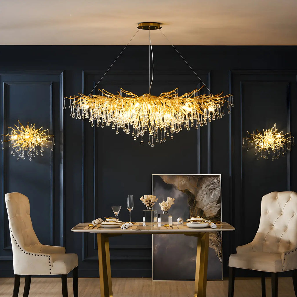 Luxury Crystal Gold Island Pendant Light for Kitchen
