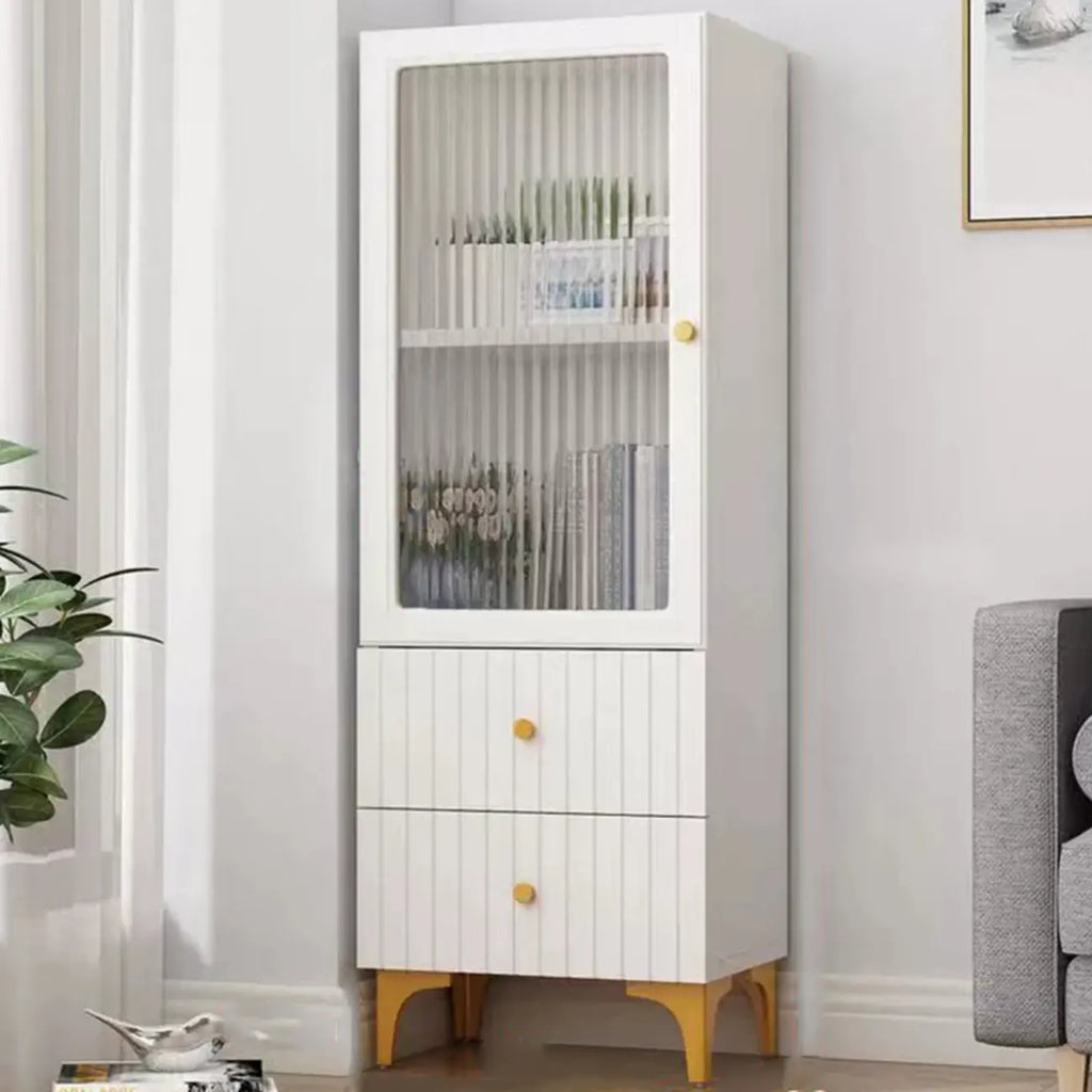 Modern White Glass Wood Storage Cabinet with Gold Metal Base