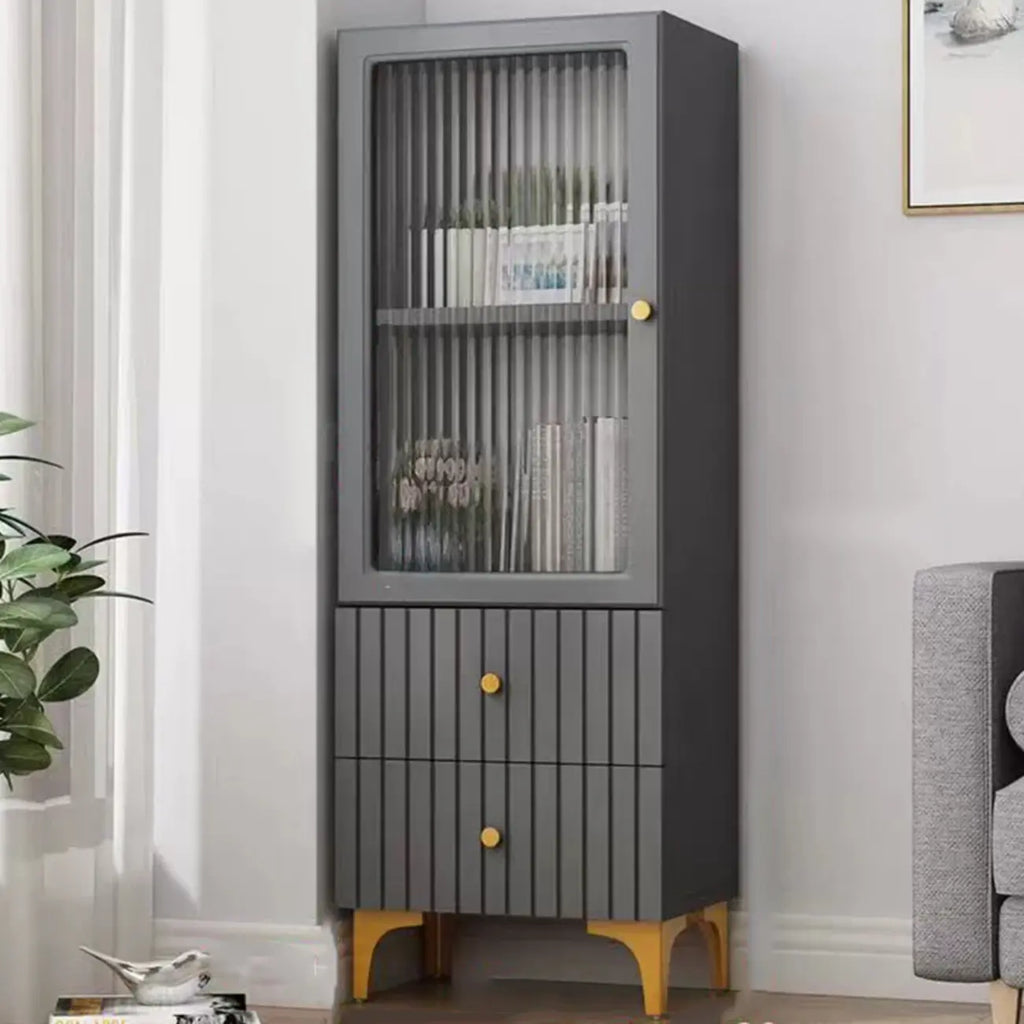 Modern White Glass Wood Storage Cabinet with Gold Metal Base