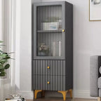 Modern White Glass Wood Storage Cabinet with Gold Metal Base