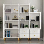 Modern White Glass Wood Storage Cabinet with Gold Metal Base