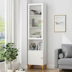 Modern White Glass Wood Storage Cabinet with Gold Metal Base