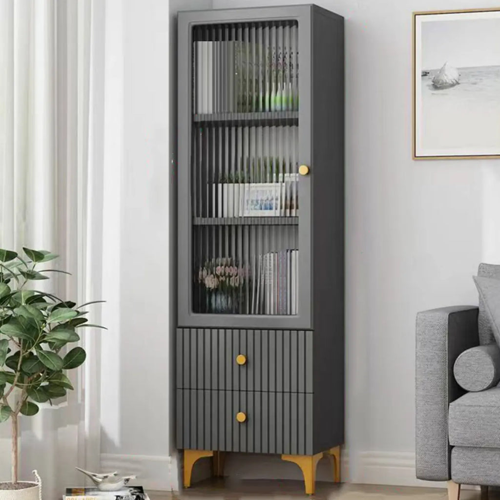 Modern White Glass Wood Storage Cabinet with Gold Metal Base