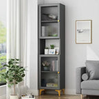 Modern White Glass Wood Storage Cabinet with Gold Metal Base