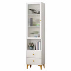 Modern White Glass Wood Storage Cabinet with Gold Metal Base