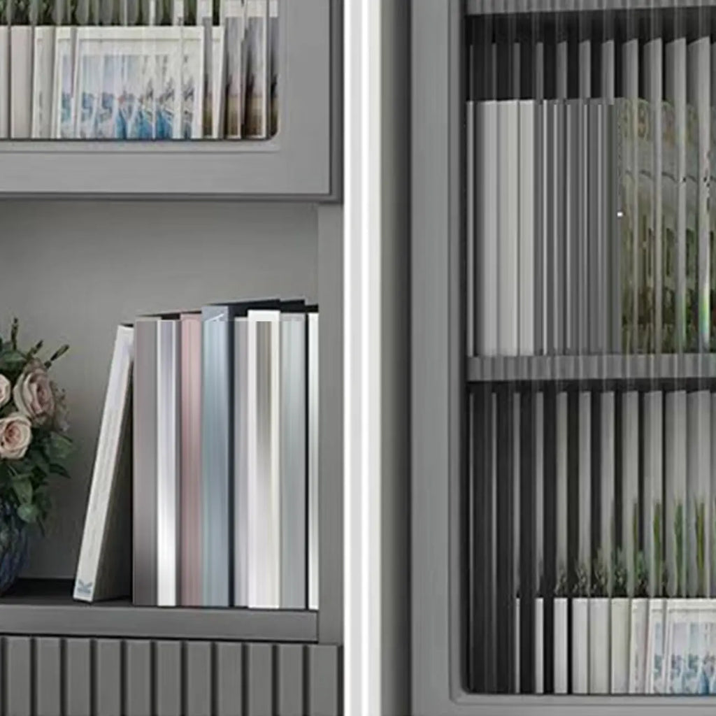 Modern White Glass Wood Storage Cabinet with Gold Metal Base