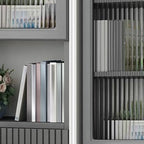 Modern White Glass Wood Storage Cabinet with Gold Metal Base