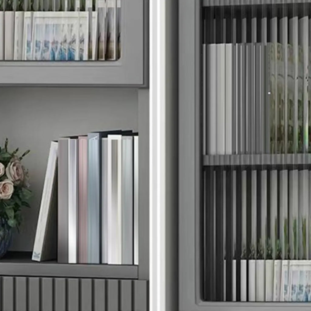 Modern White Glass Wood Storage Cabinet with Gold Metal Base