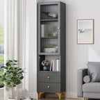 Modern White Glass Wood Storage Cabinet with Gold Metal Base