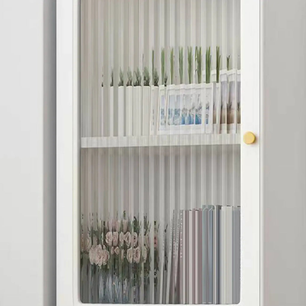 Modern White Glass Wood Storage Cabinet with Gold Metal Base