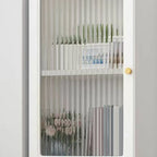 Modern White Glass Wood Storage Cabinet with Gold Metal Base