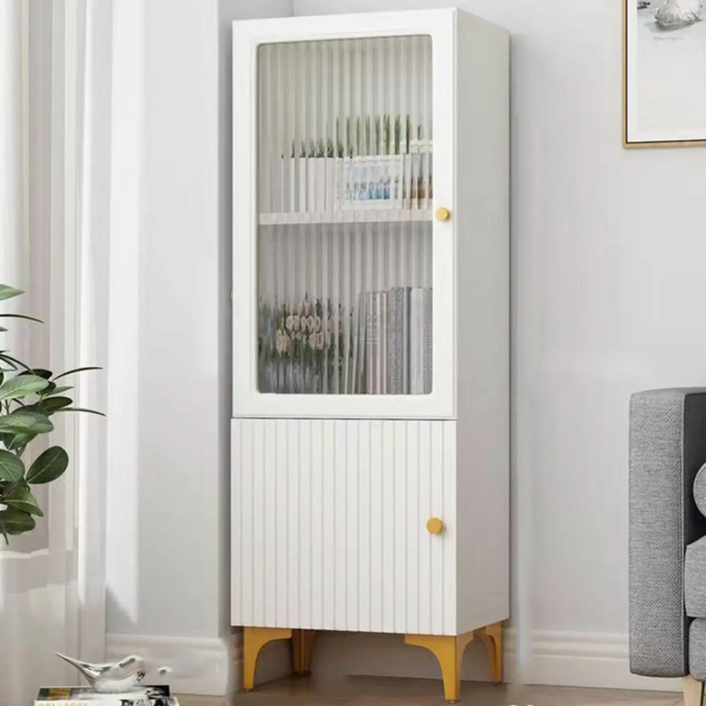Modern White Glass Wood Storage Cabinet with Gold Metal Base