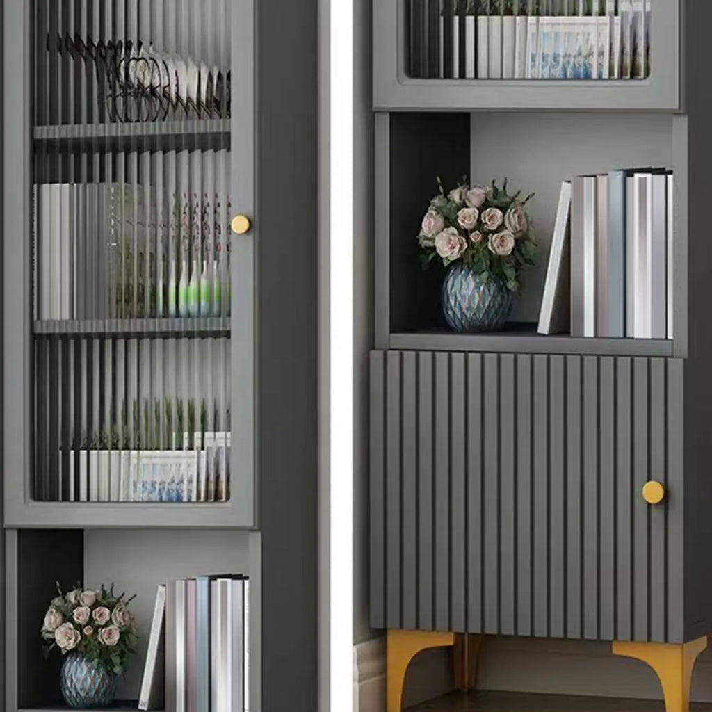 Modern White Glass Wood Storage Cabinet with Gold Metal Base