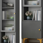 Modern White Glass Wood Storage Cabinet with Gold Metal Base