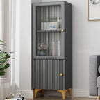 Modern White Glass Wood Storage Cabinet with Gold Metal Base