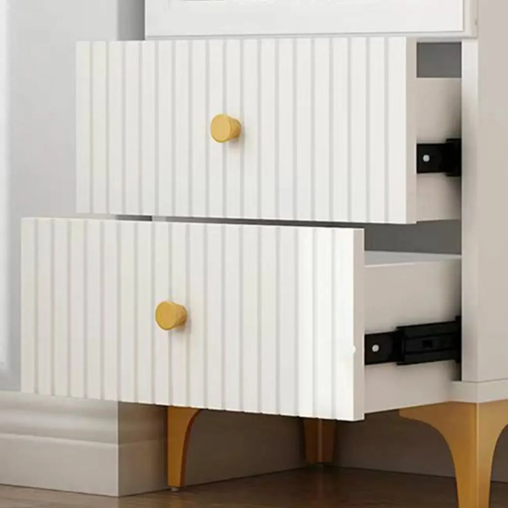 Modern White Glass Wood Storage Cabinet with Gold Metal Base