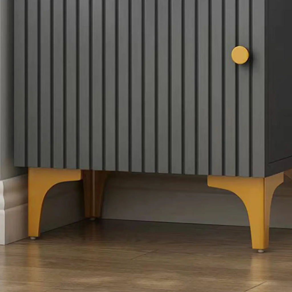 Modern White Glass Wood Storage Cabinet with Gold Metal Base