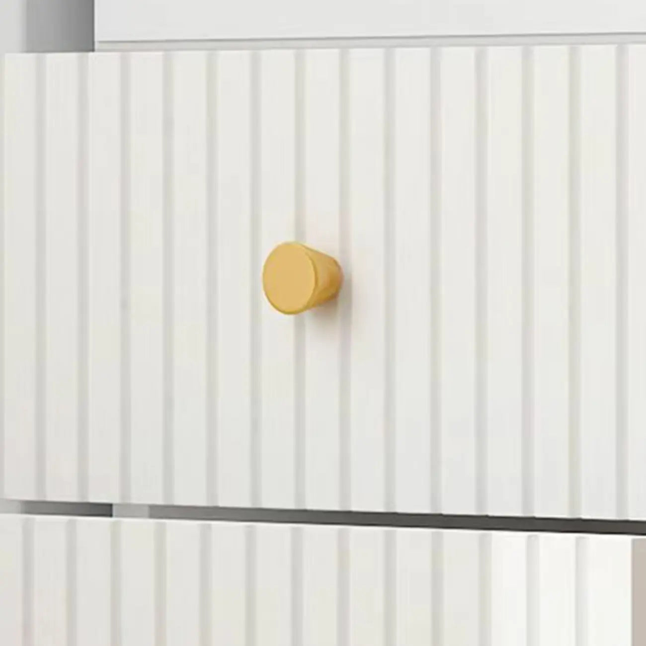 Modern White Glass Wood Storage Cabinet with Gold Metal Base