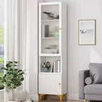 Modern White Glass Wood Storage Cabinet with Gold Metal Base