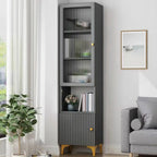 Modern White Glass Wood Storage Cabinet with Gold Metal Base