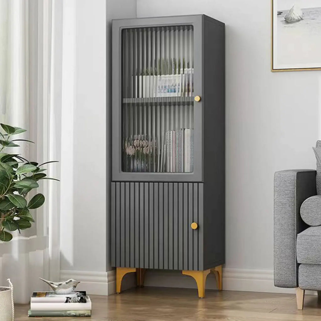 Modern White Glass Wood Storage Cabinet with Gold Metal Base