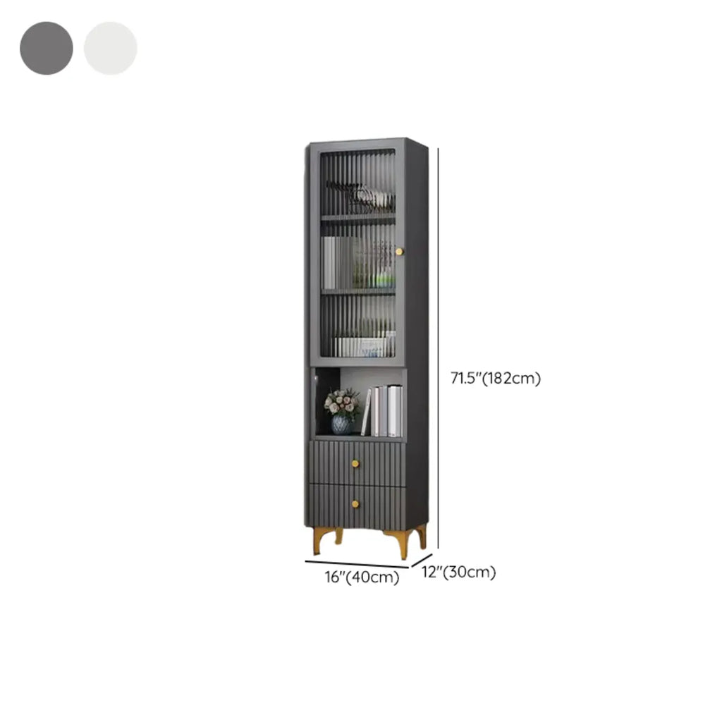 Modern White Glass Wood Storage Cabinet with Gold Metal Base