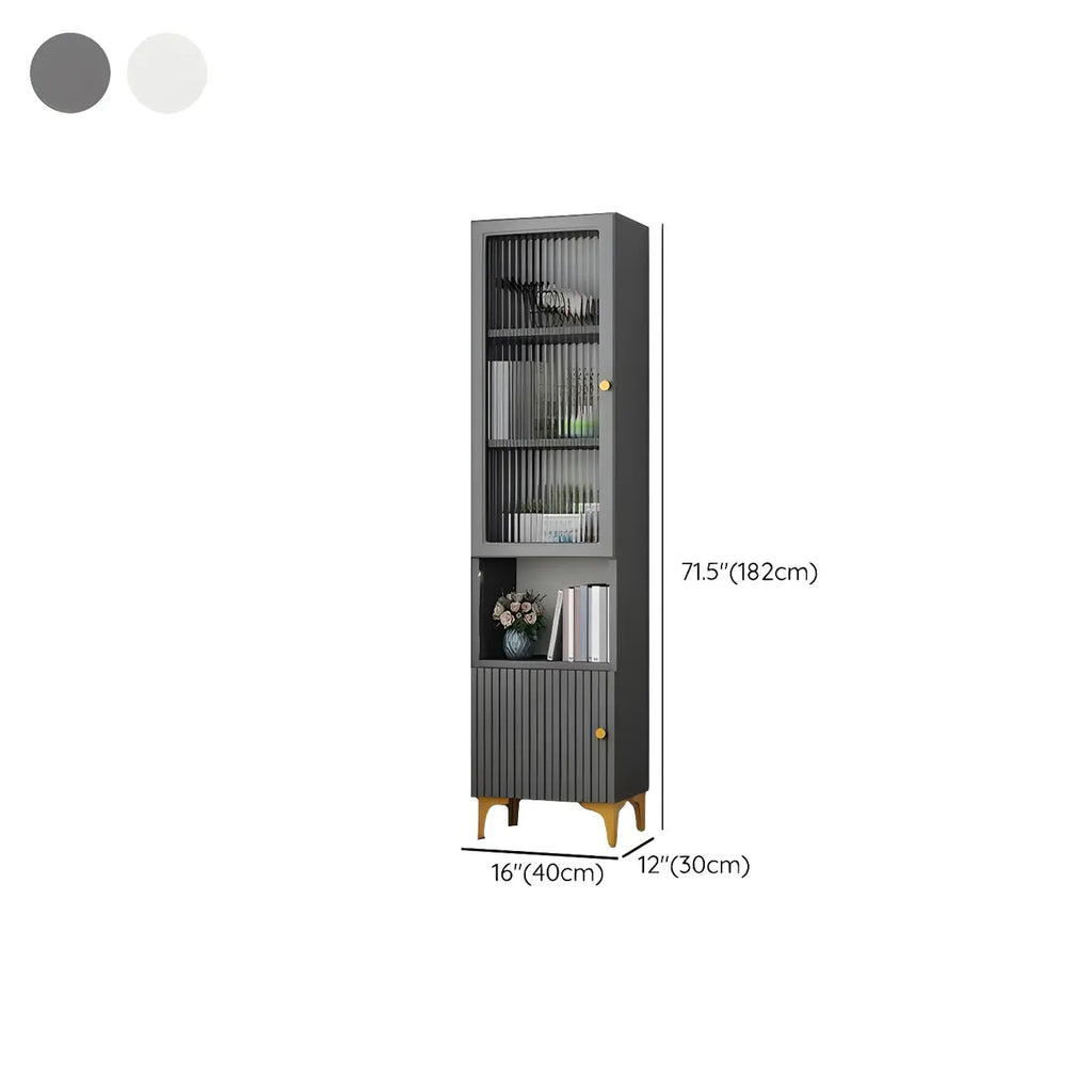 Modern White Glass Wood Storage Cabinet with Gold Metal Base