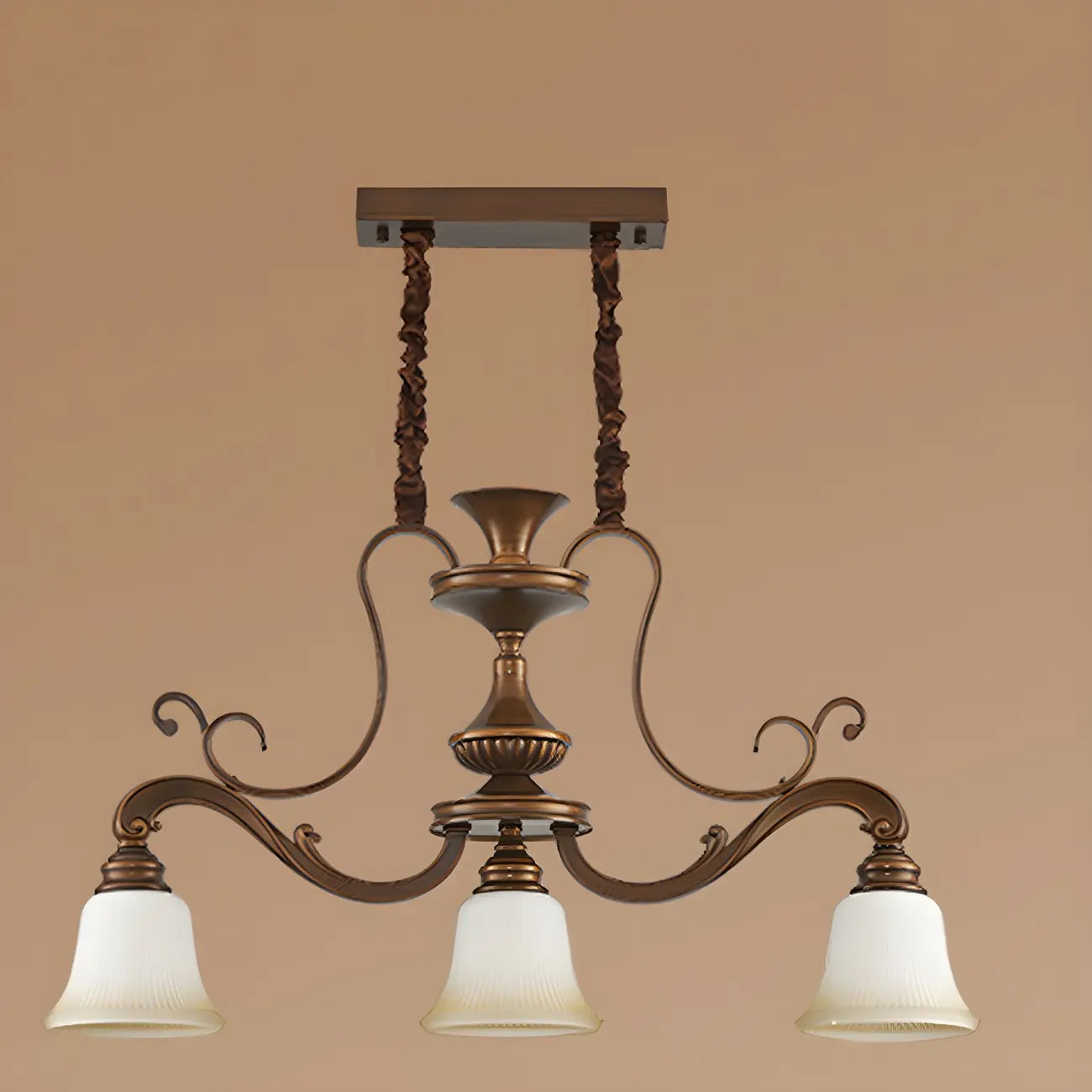 Vintage Brown Metal Frosted Glass Island Pendant Light