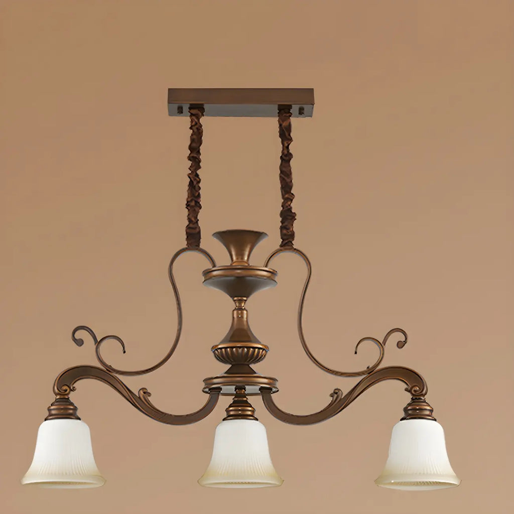 Vintage Brown Metal Frosted Glass Island Pendant Light