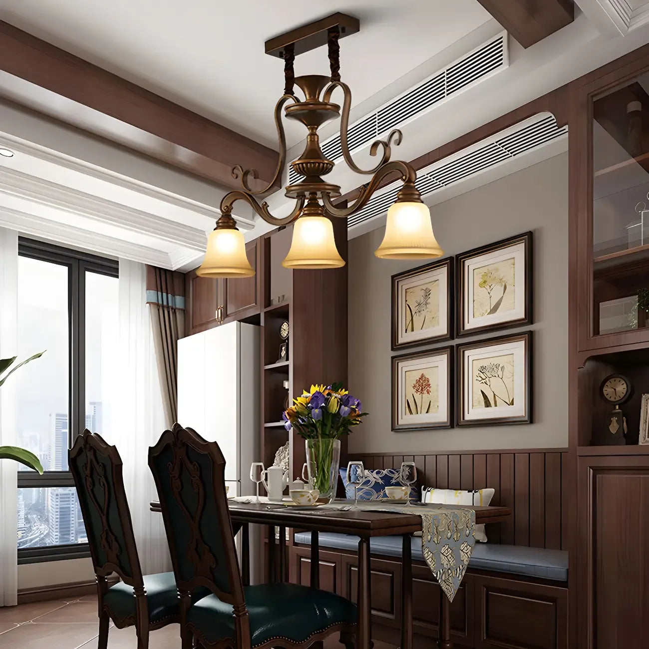 Vintage Brown Metal Frosted Glass Island Pendant Light