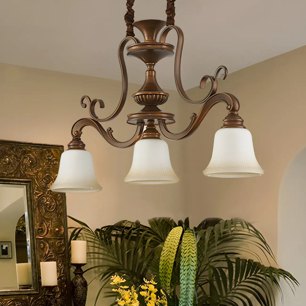 Vintage Brown Metal Frosted Glass Island Pendant Light
