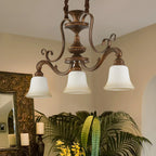 Vintage Brown Metal Frosted Glass Island Pendant Light