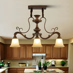 Vintage Brown Metal Frosted Glass Island Pendant Light