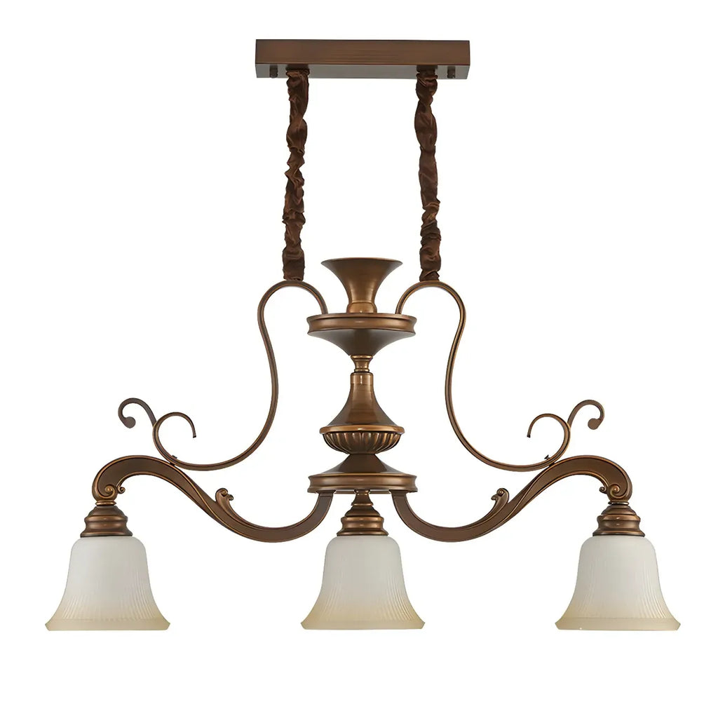 Vintage Brown Metal Frosted Glass Island Pendant Light