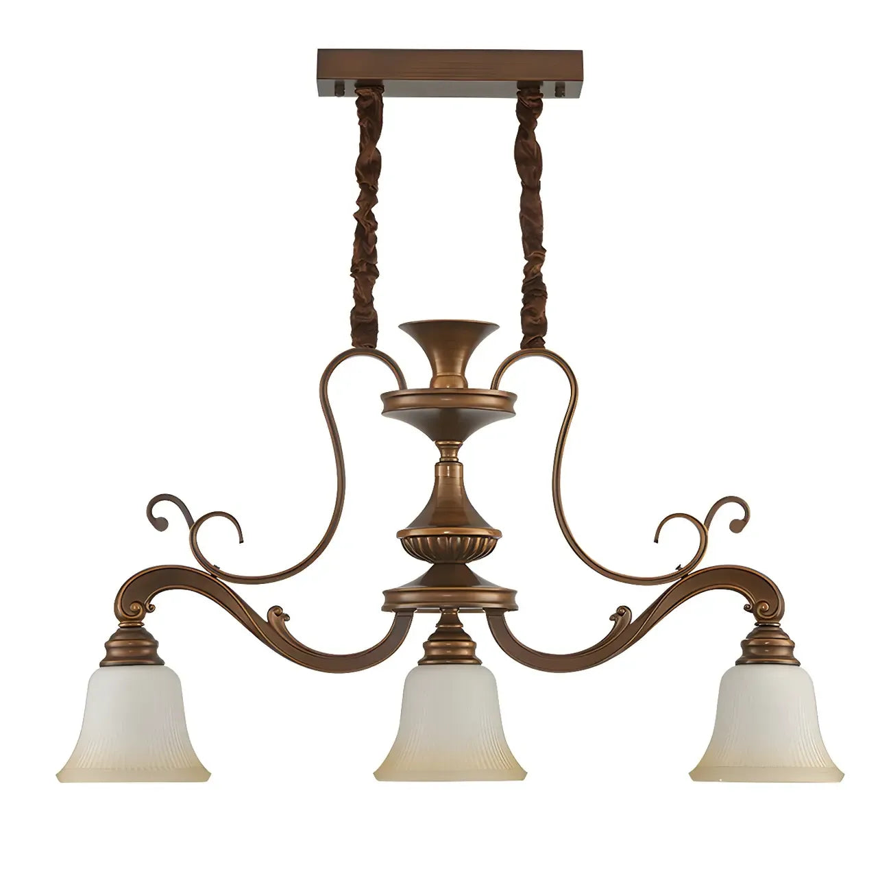 Vintage Brown Metal Frosted Glass Island Pendant Light